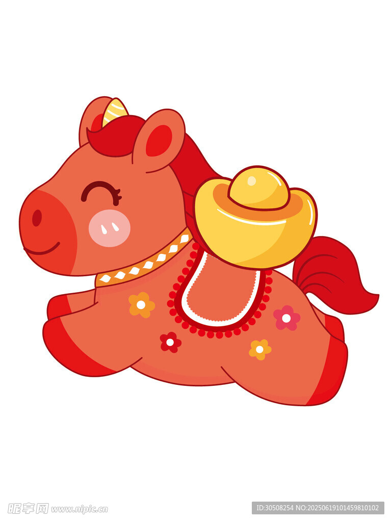 红色萌马驮金元宝