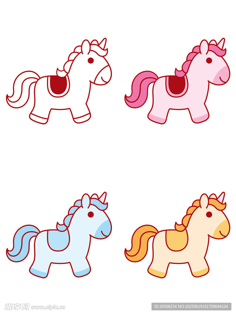 多彩可爱小马卡通形象