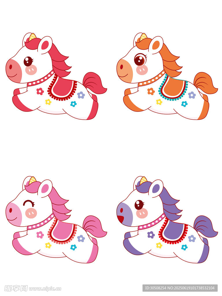 可爱多彩卡通小马图案