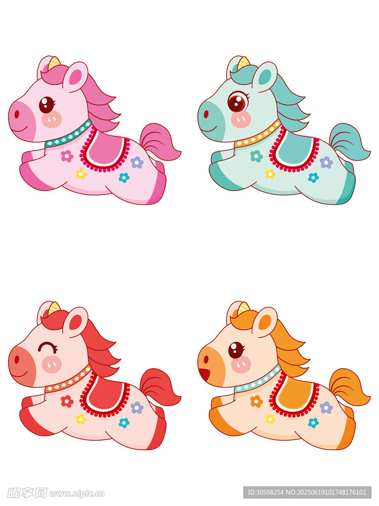 多彩可爱小木马玩具