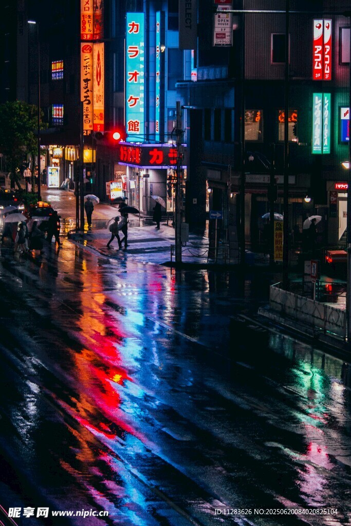 城市雨夜霓虹街道美景