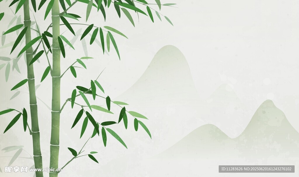水墨翠竹与远山意境图