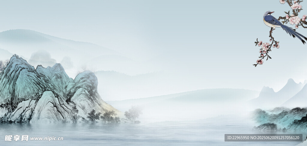 水墨山水间的孤舟意境