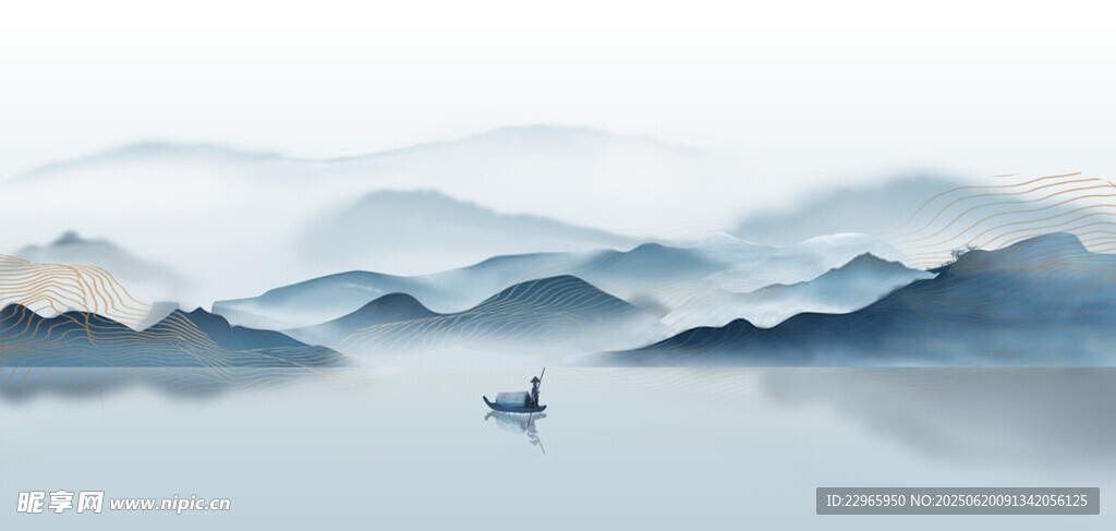 水墨山水间的孤舟意境