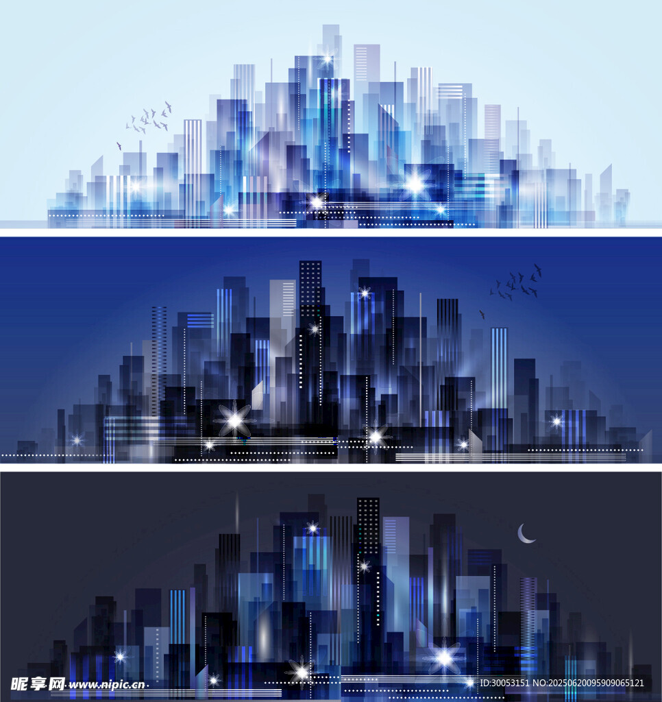 梦幻都市夜景建筑插画