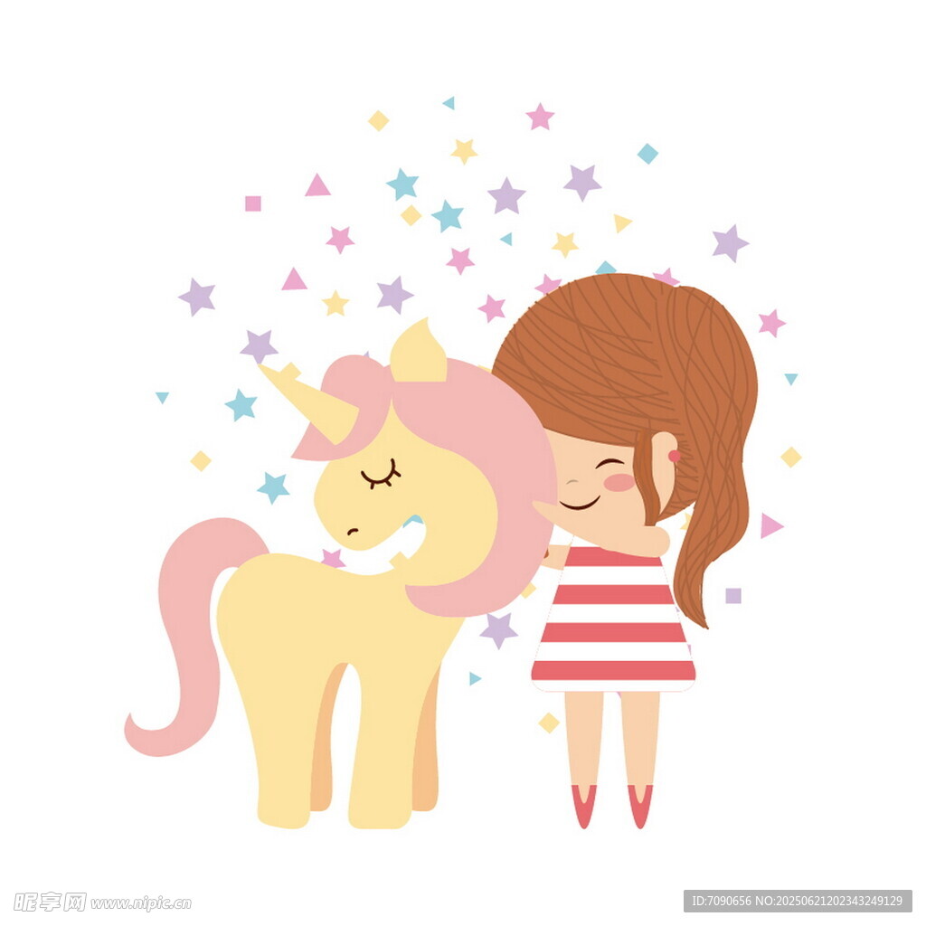 女孩与独角兽温馨相伴
