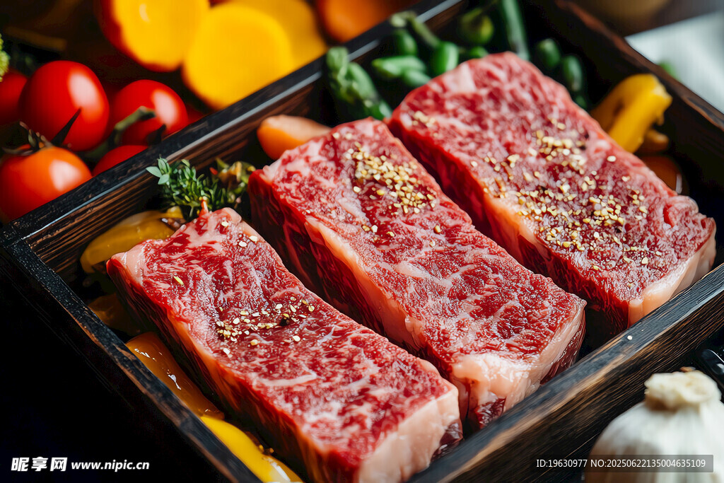 新鲜生牛排与多样配菜