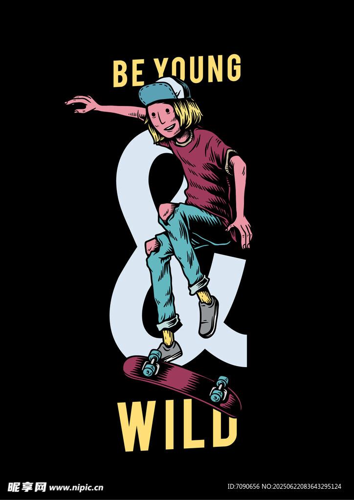 年轻不羁的滑板者