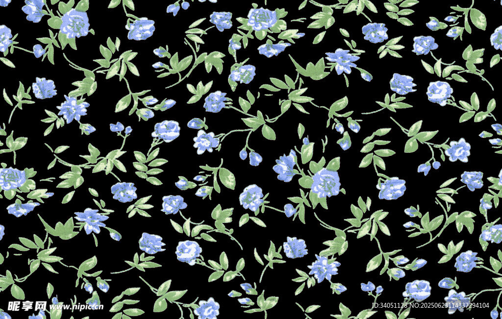 黑色背景上的蓝花图案