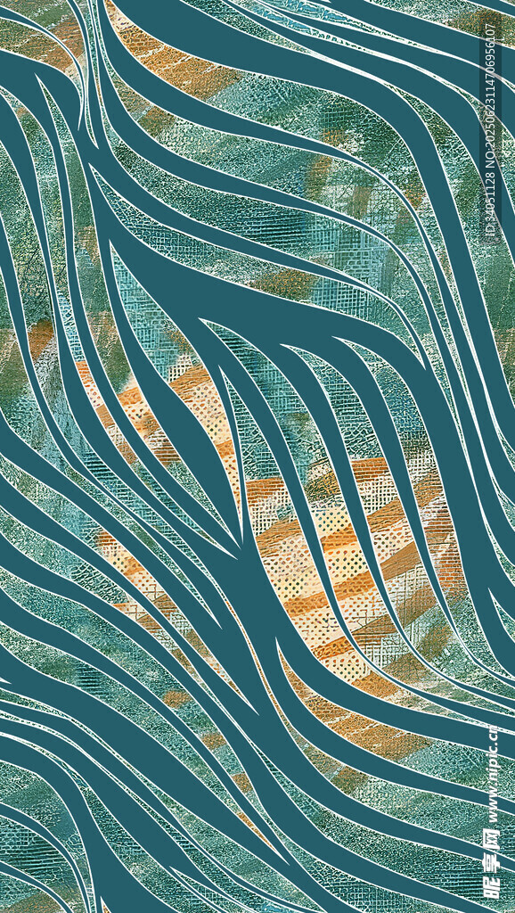 蓝绿交织的抽象波纹图案