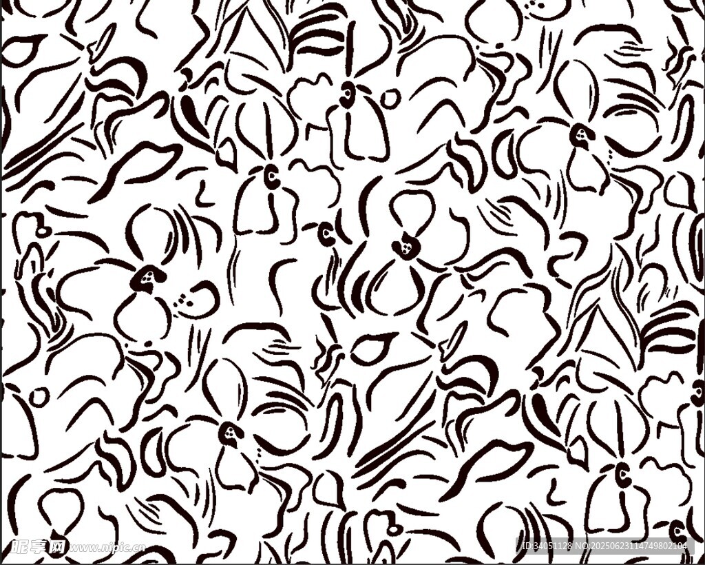 黑白花卉线条图案纹理