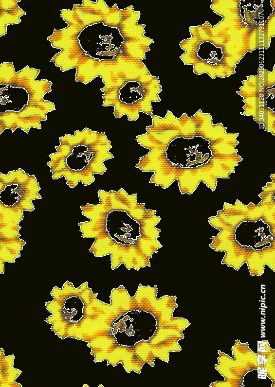 黑色背景上的向日葵图案