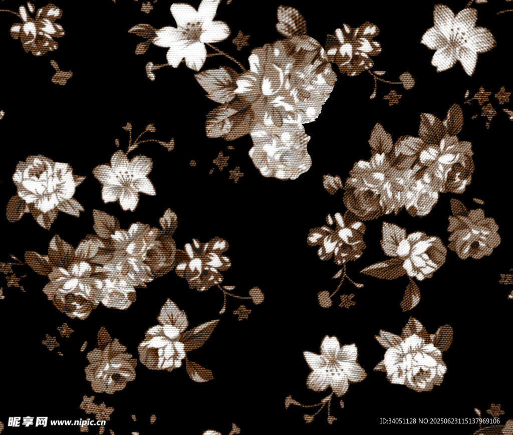 黑色底花卉图案纹理