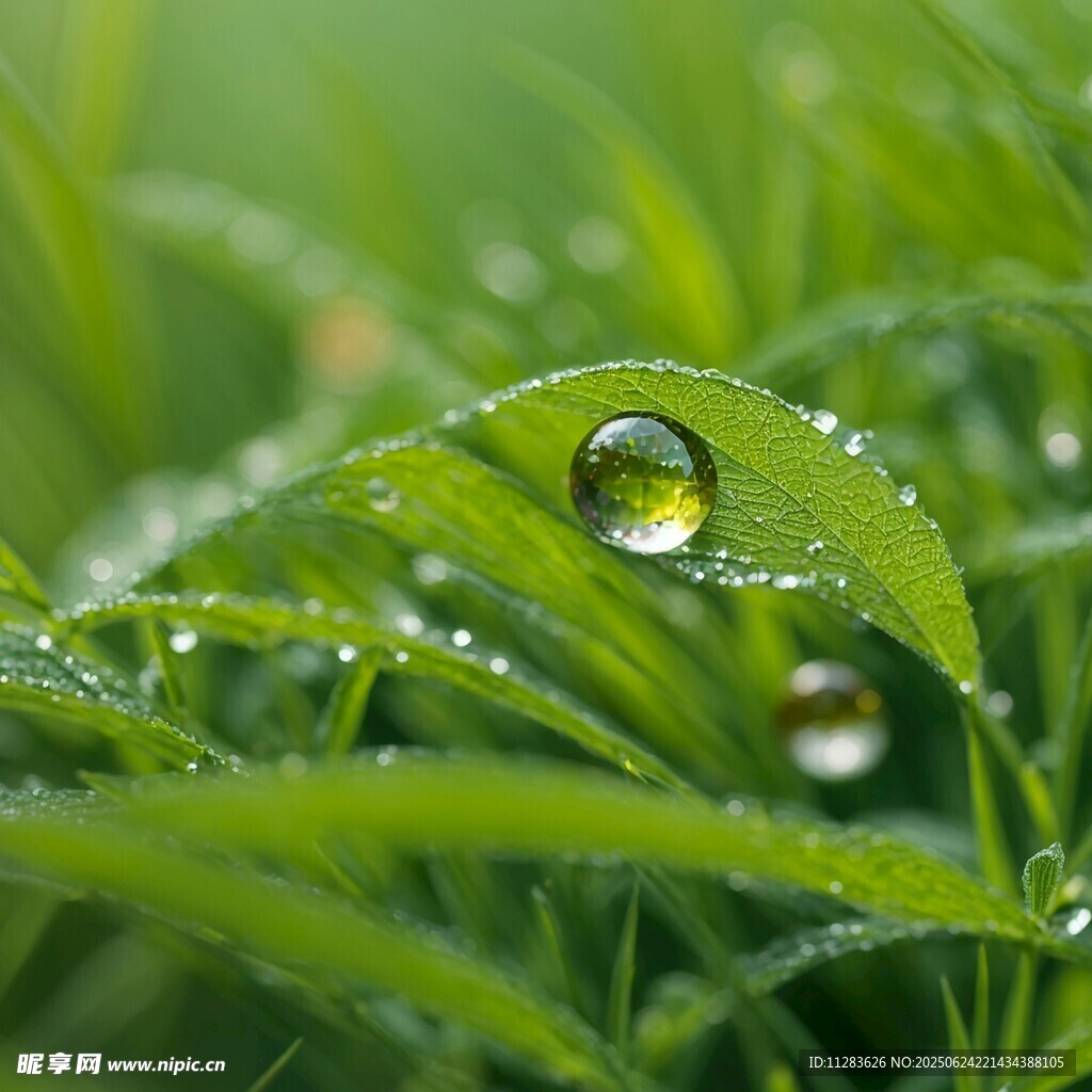 绿叶上晶莹的露珠