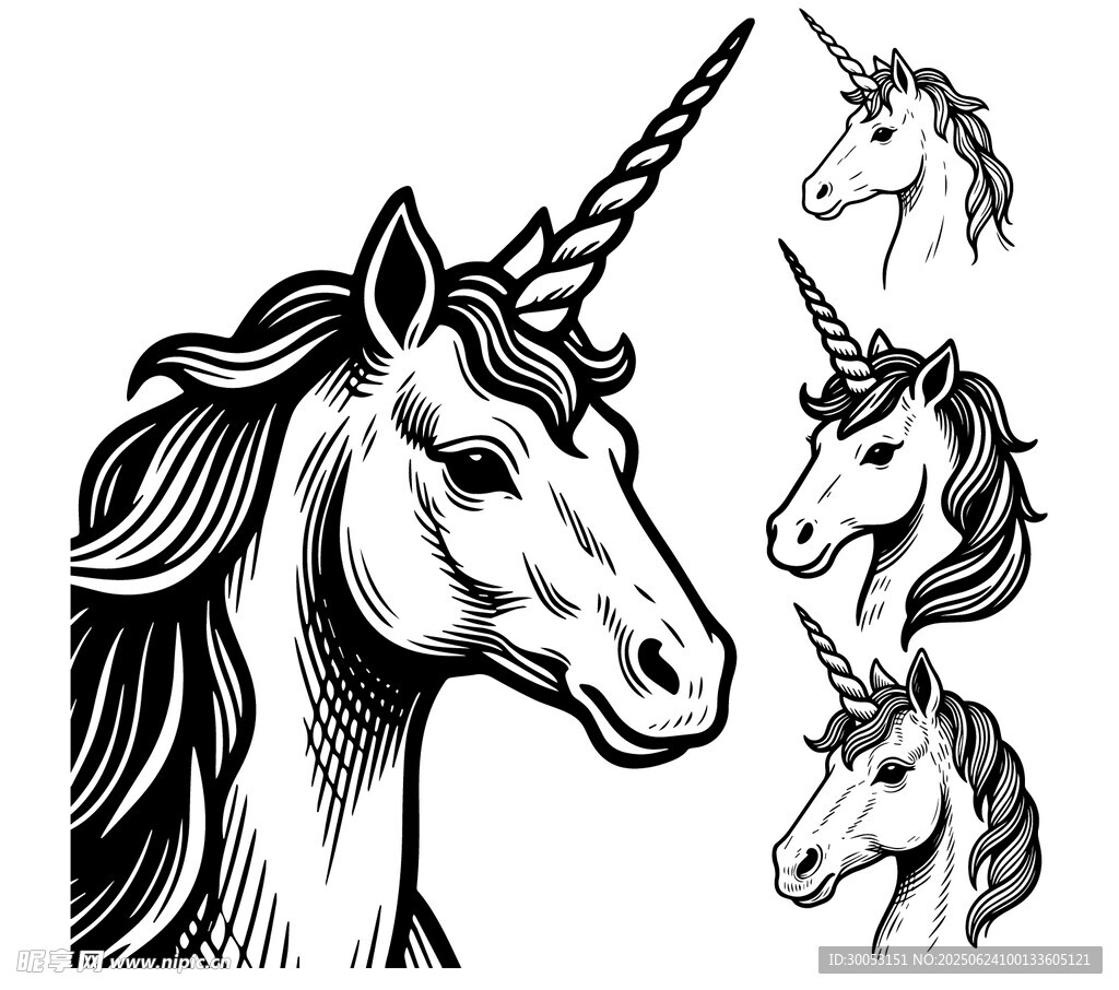 独角兽头部插画集合