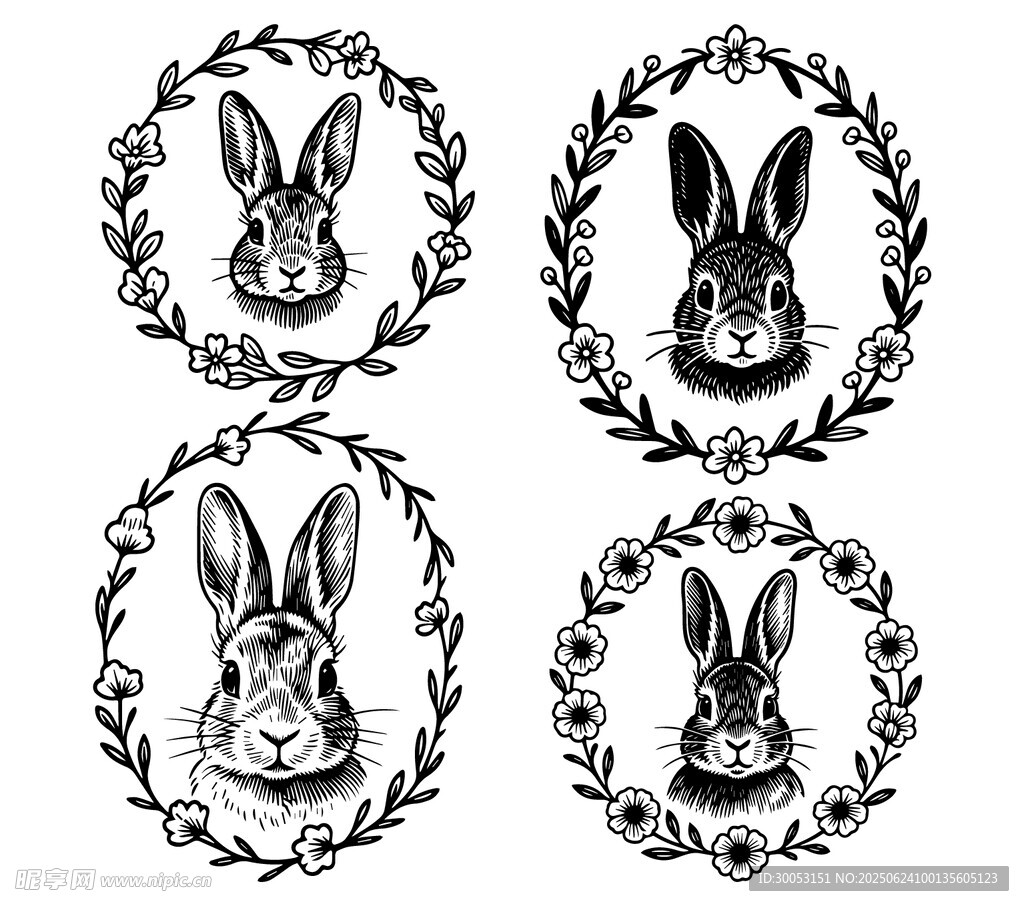 兔子花环图案设计素材