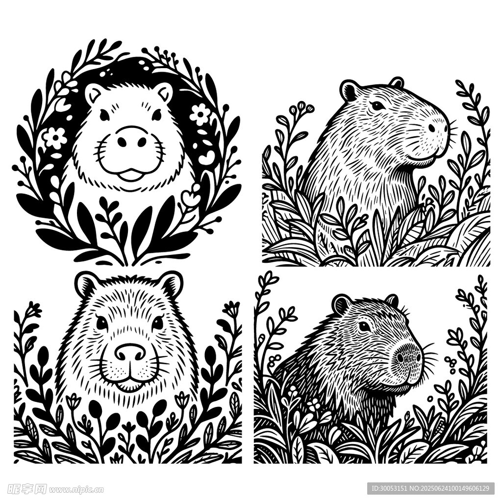 动物头像插画图案设计