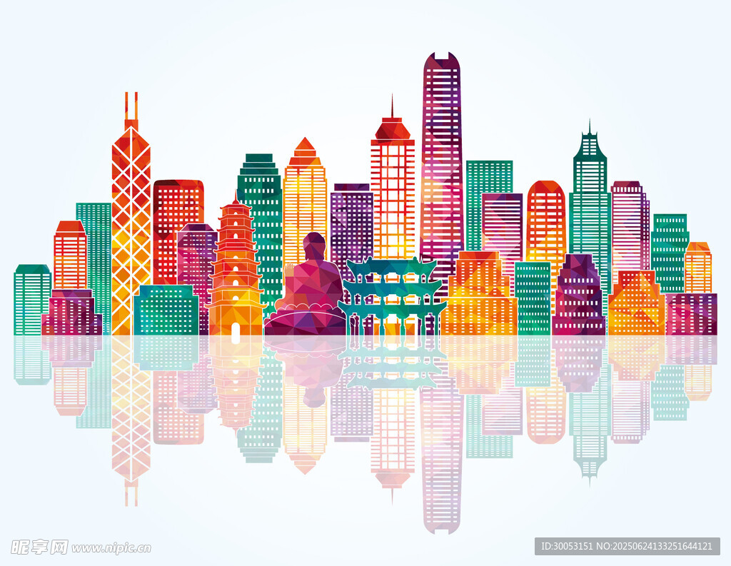 多彩城市天际线插画
