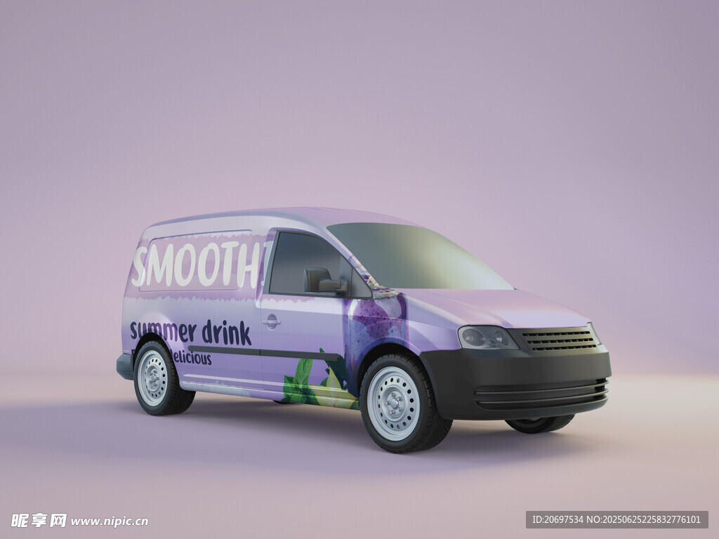 紫色广告厢式货车展示样机