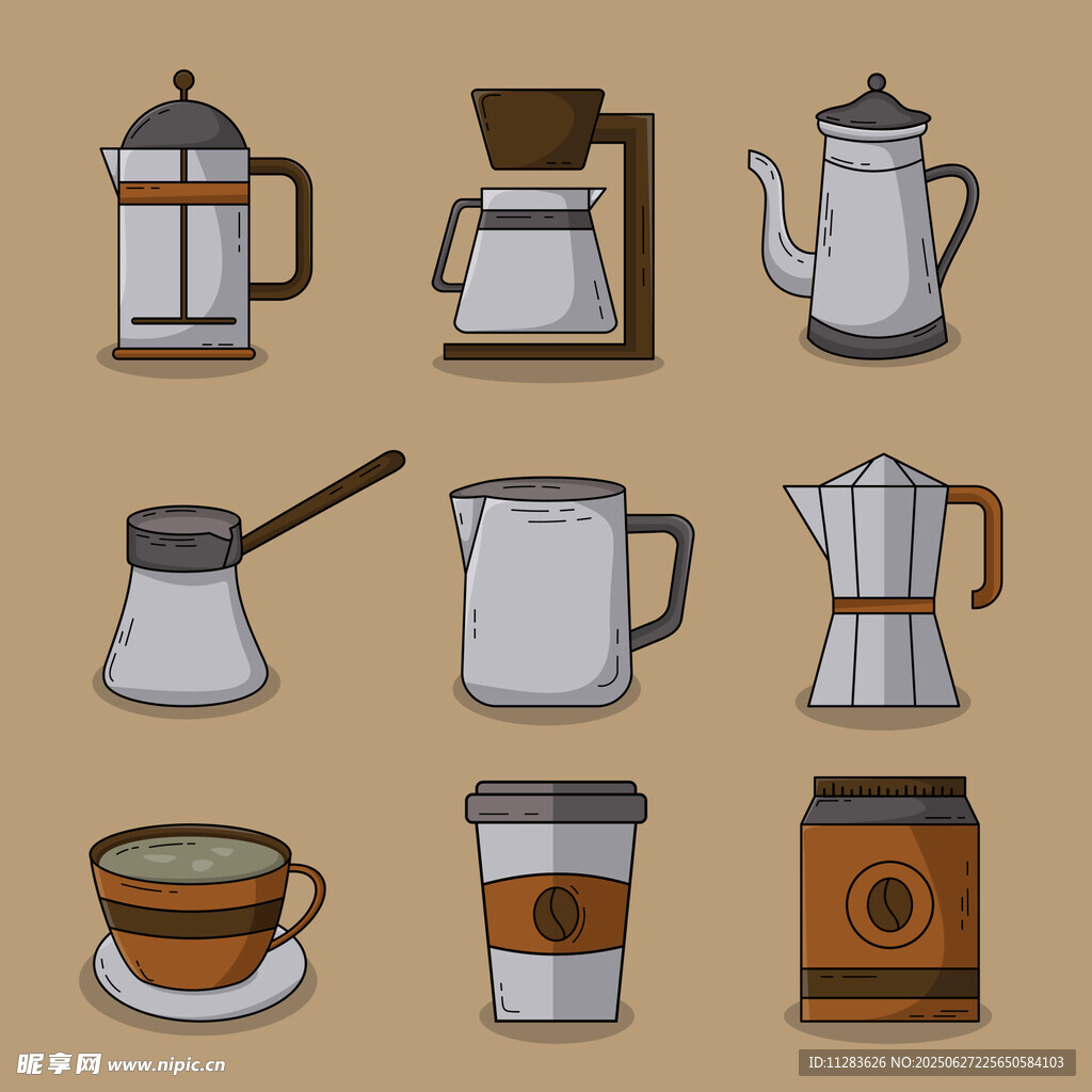 多样咖啡器具插画展示