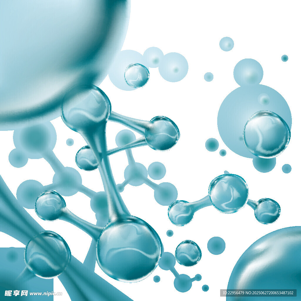 蓝色分子结构与气泡画面