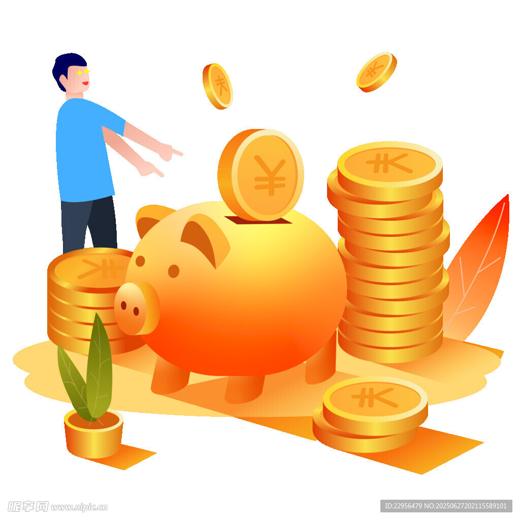 男子向存钱罐投放金币