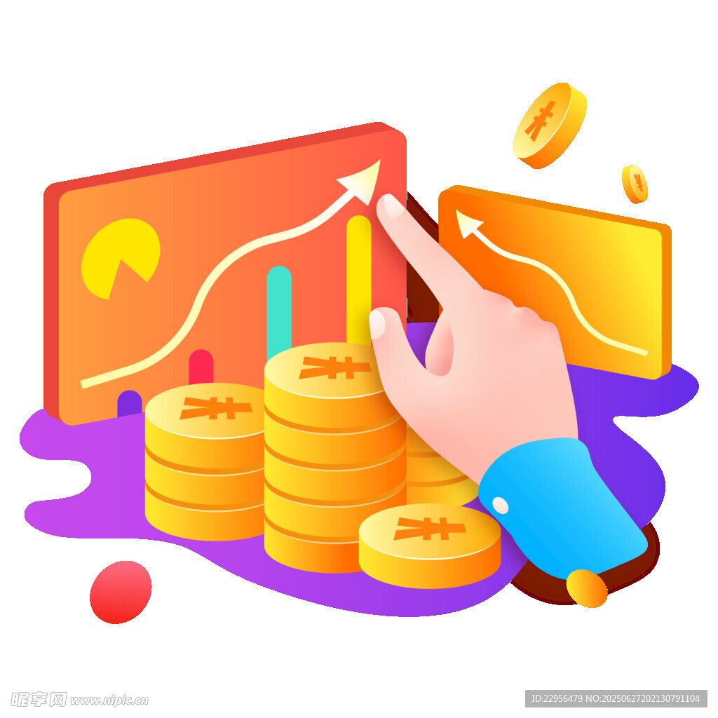 手指点击增长图表与金币