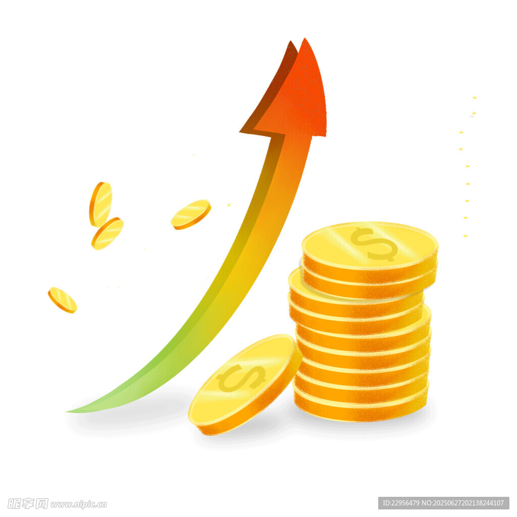 财富增长金币与上升箭头