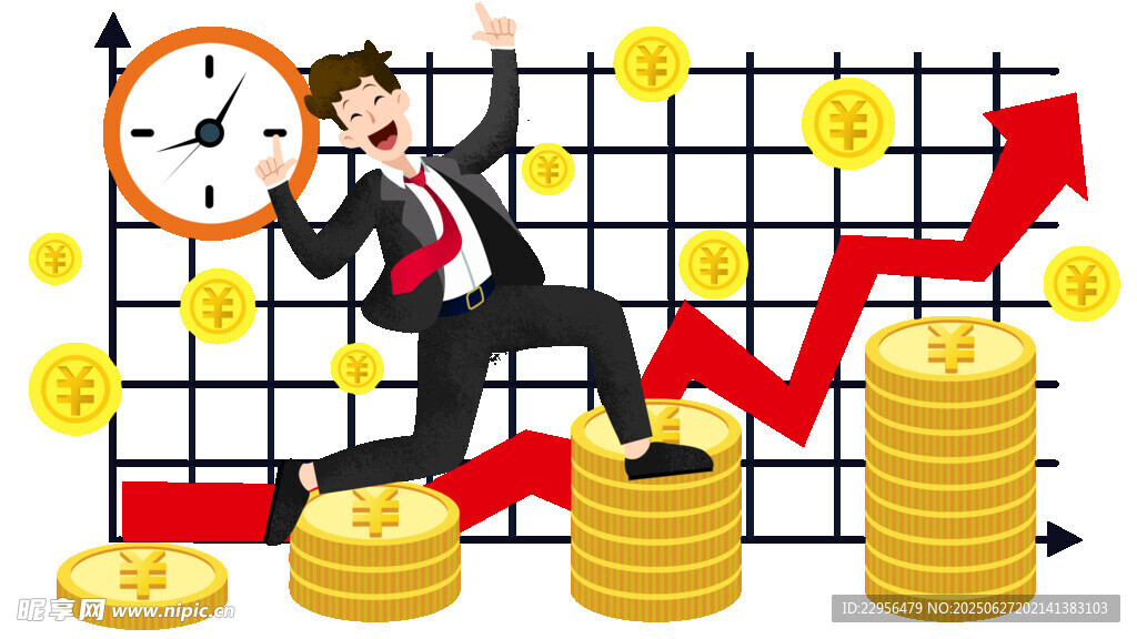 商务人士跨越金币与增长曲线