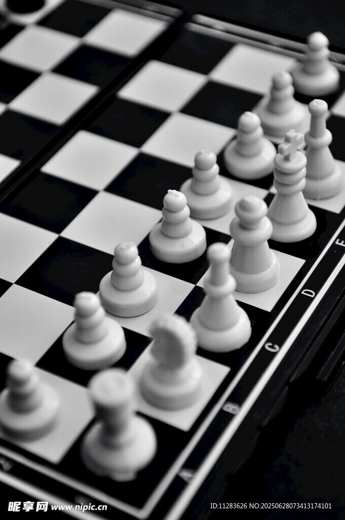 黑白棋盘上的国际象棋棋子