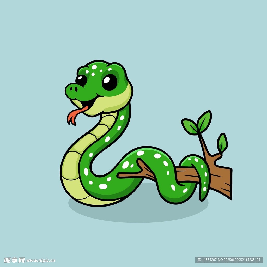 可爱绿蛇盘于树枝