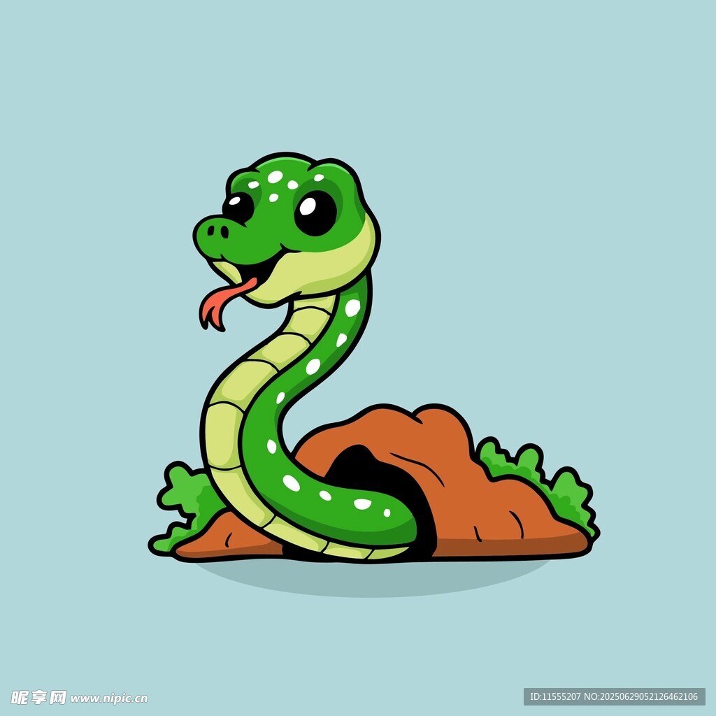 可爱绿蛇从洞穴探出脑袋