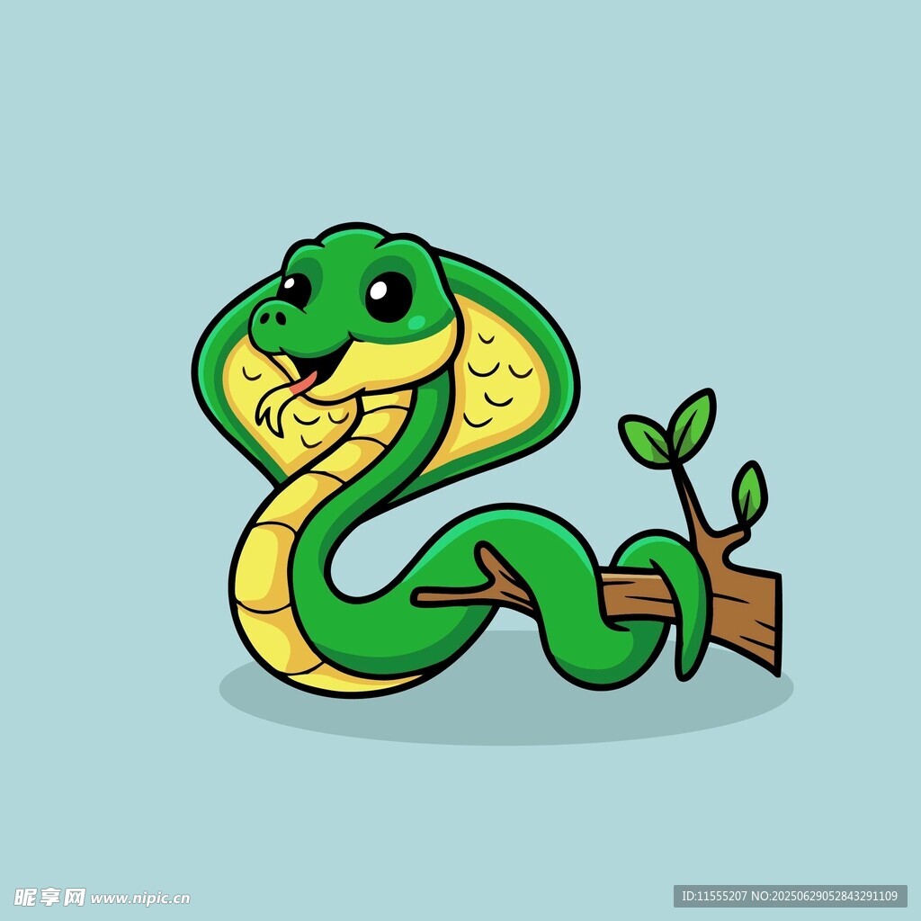 可爱绿蛇攀于树枝