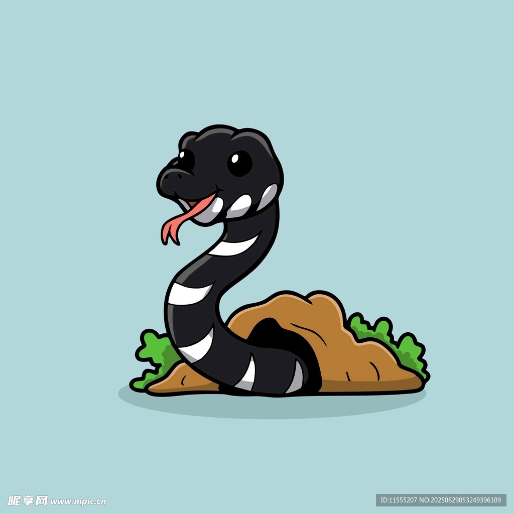 可爱卡通蛇从洞穴探出