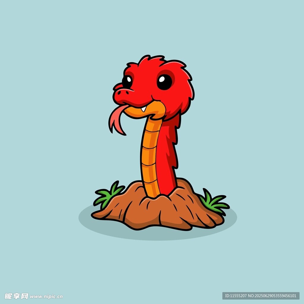 可爱红蛇从土中探出