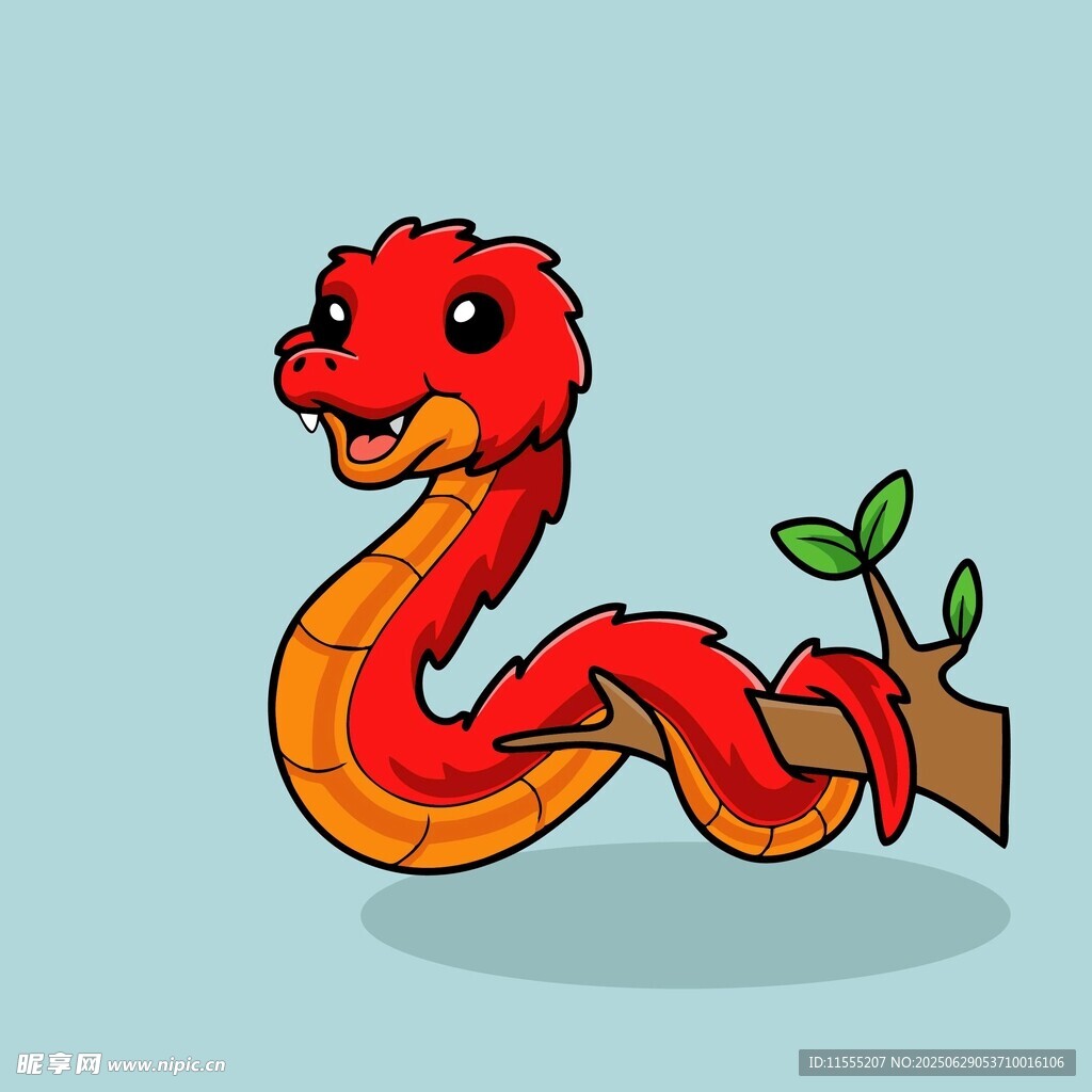 可爱红蛇盘于树枝上
