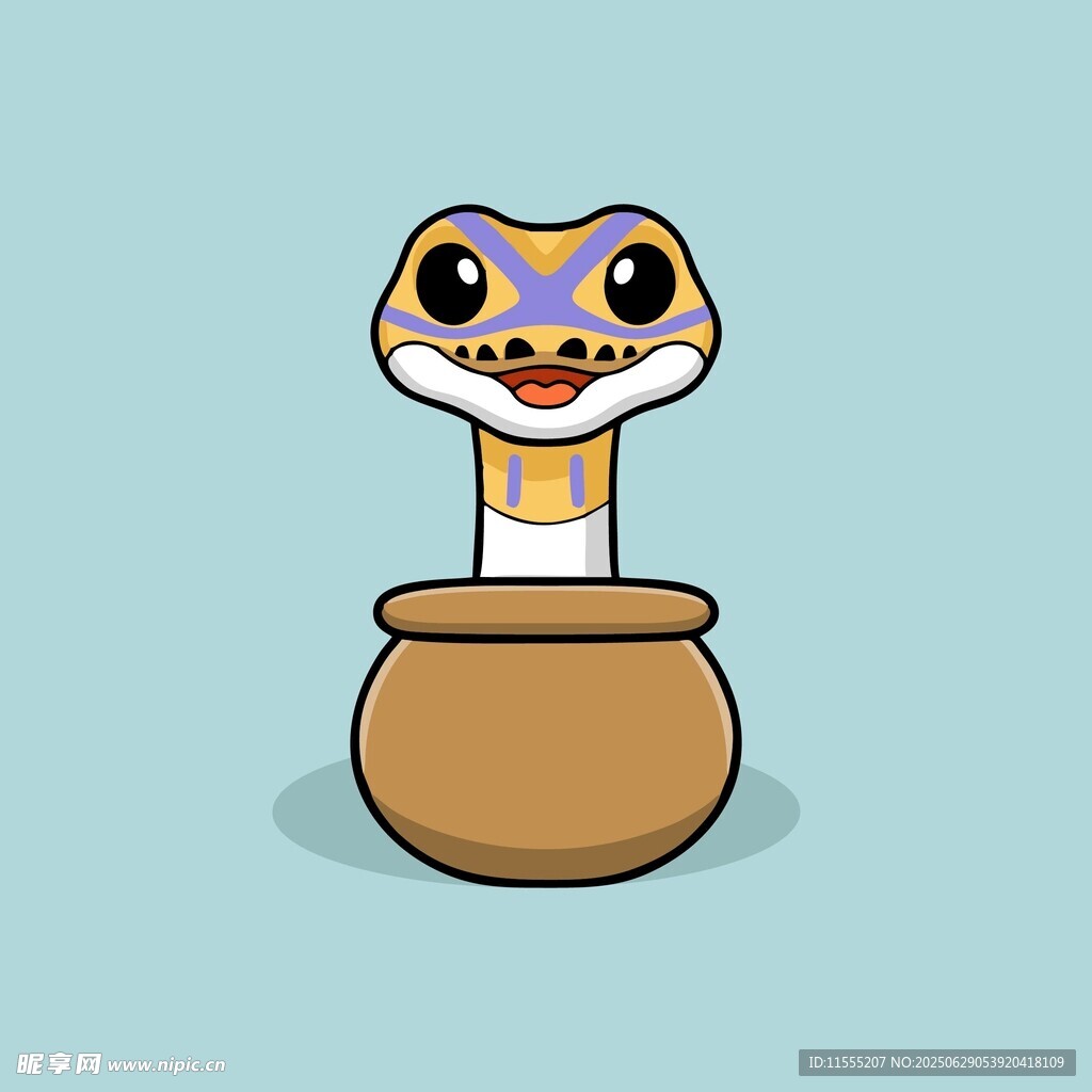 卡通蛇从陶罐中探出