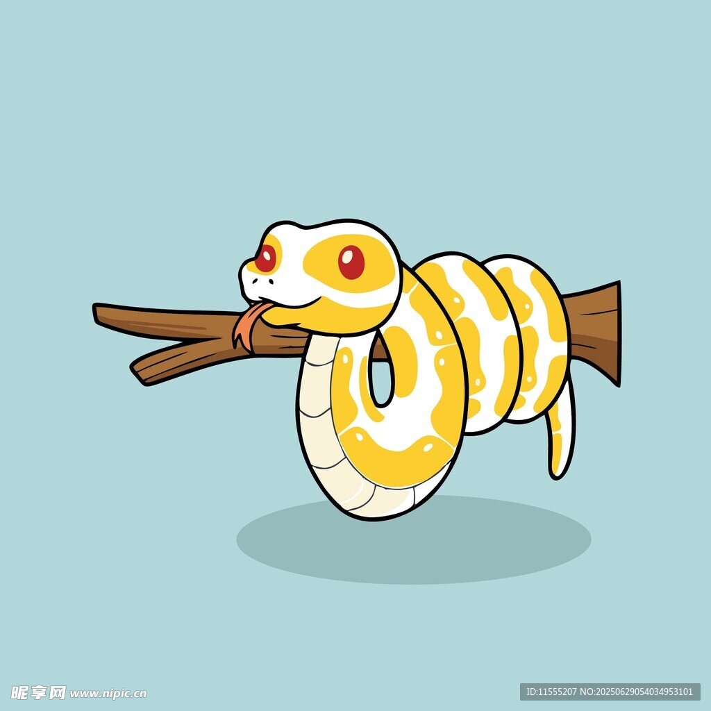 树枝上的卡通小黄蛇