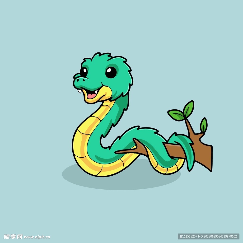 可爱绿蛇与小植物