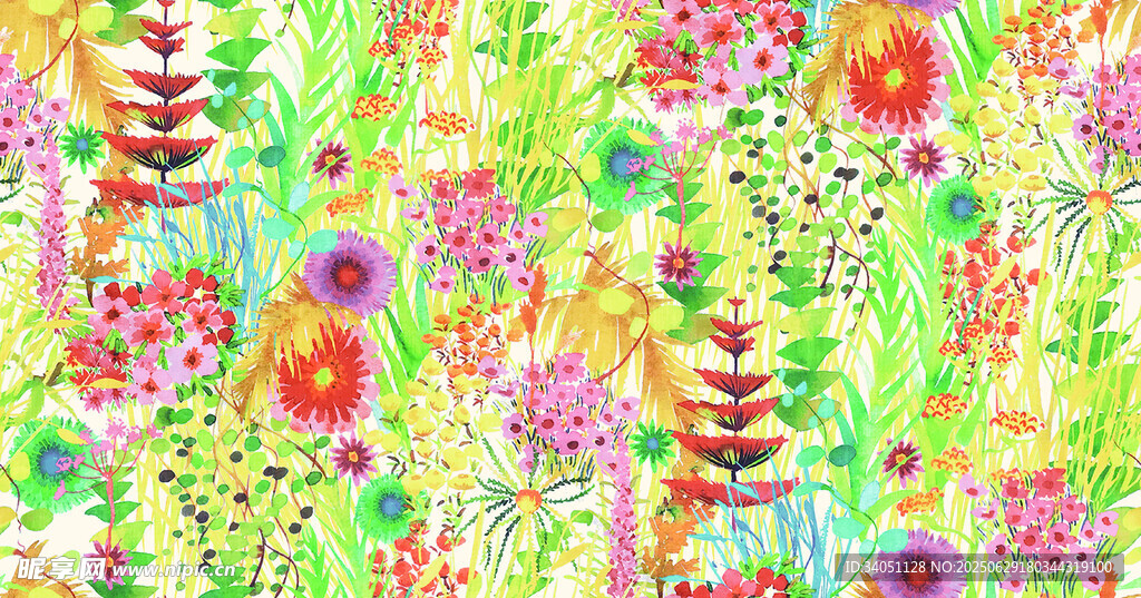 缤纷多彩花卉水彩图案
