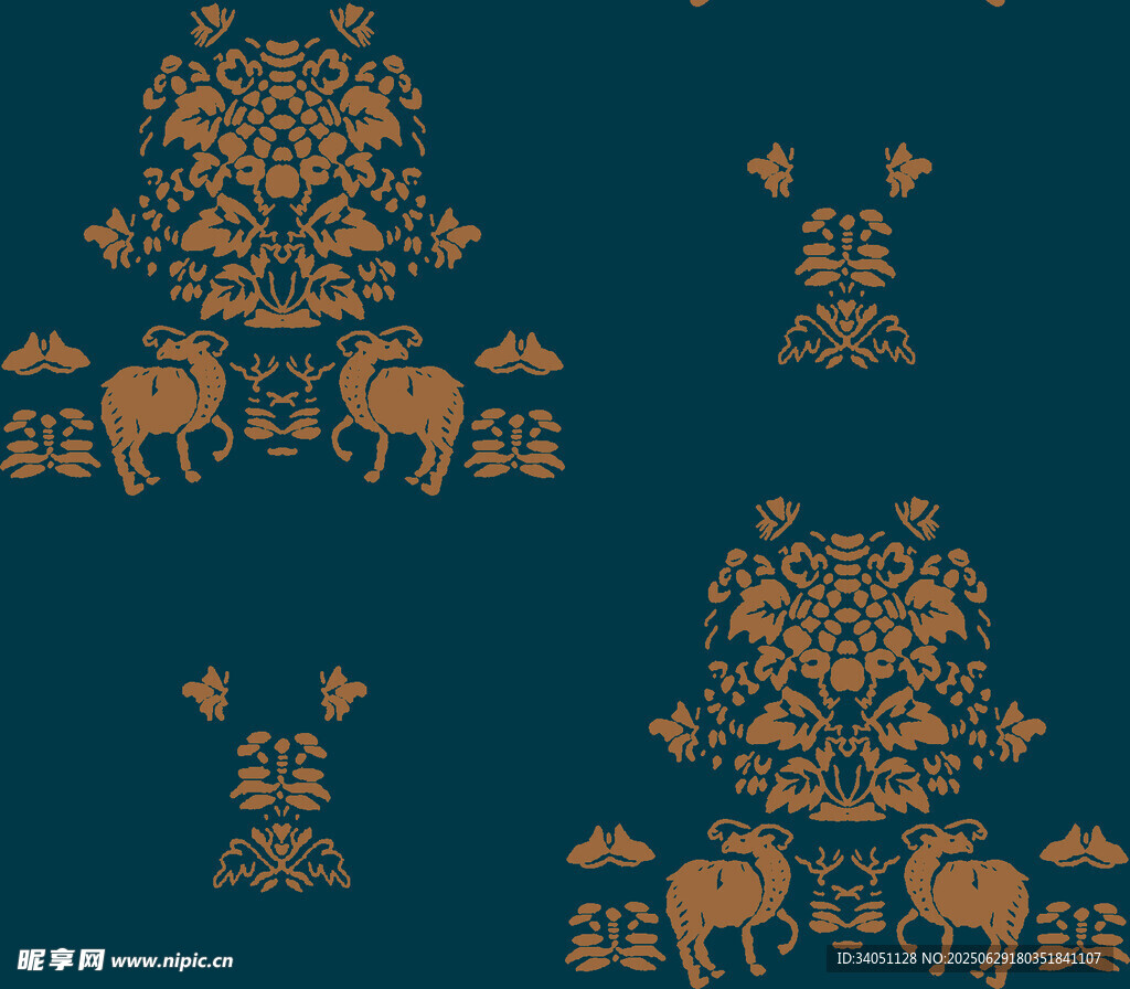 深蓝色底金色动物花纹图案