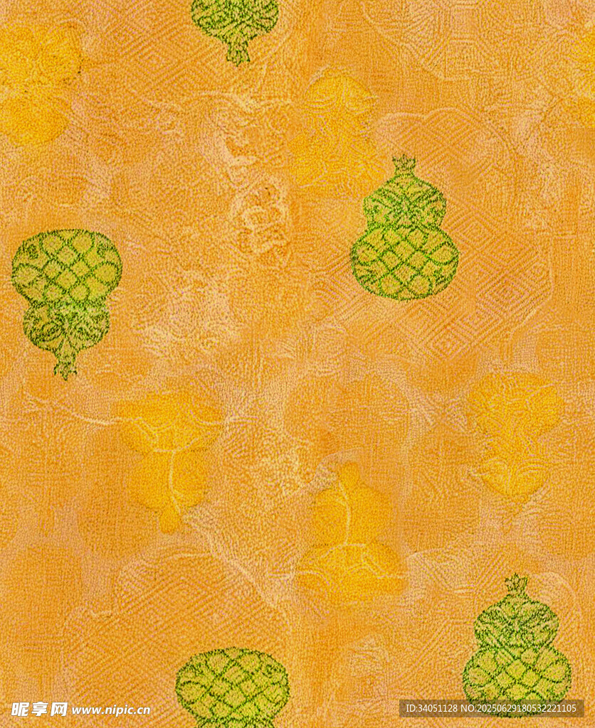 橙底黄绿图案精美织物
