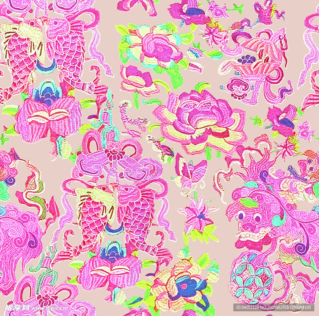 梦幻多彩动物花卉图案