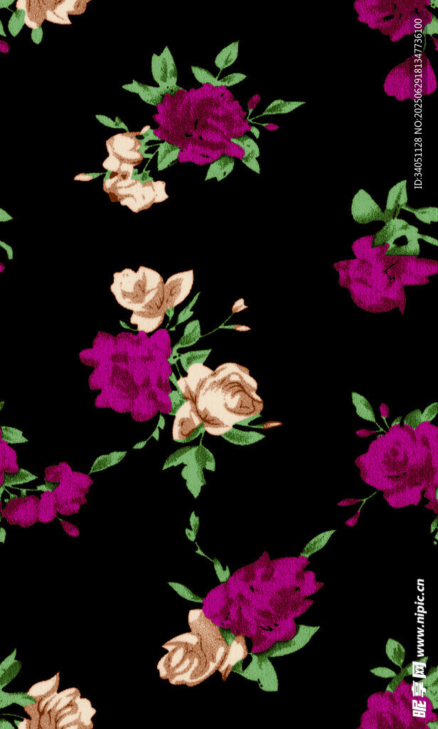 黑色背景上的多彩花卉图案