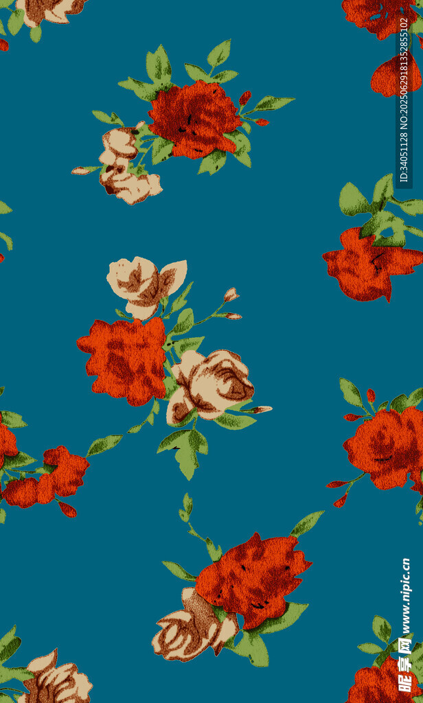蓝色底花卉图案
