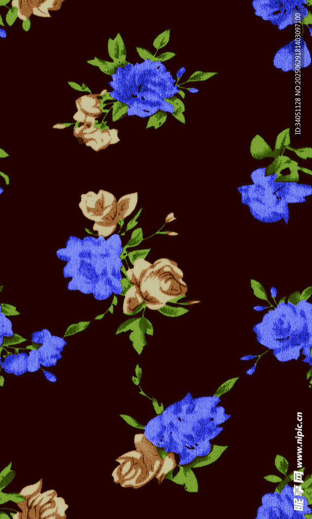 深色底蓝玫瑰花卉图案
