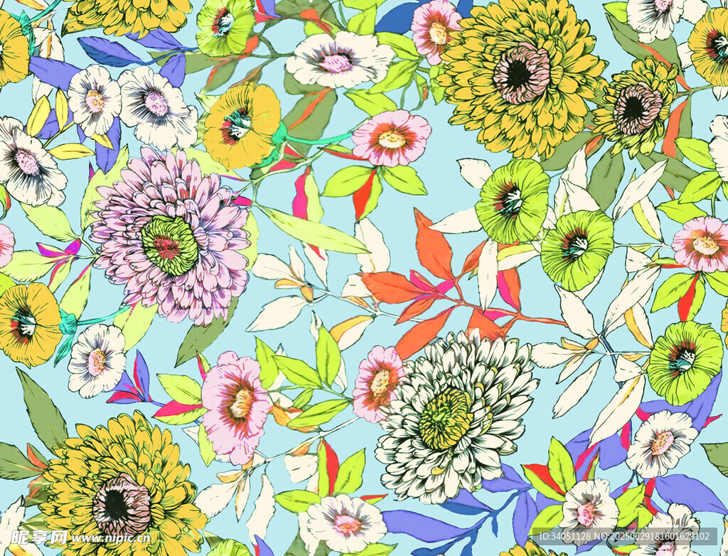 清新多彩花卉图案背景