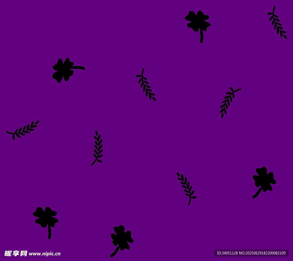紫色背景上的黑色植物图案
