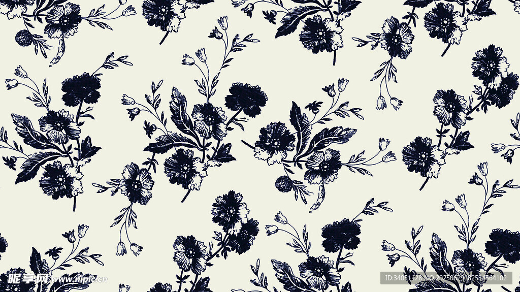 蓝白花卉图案纹理