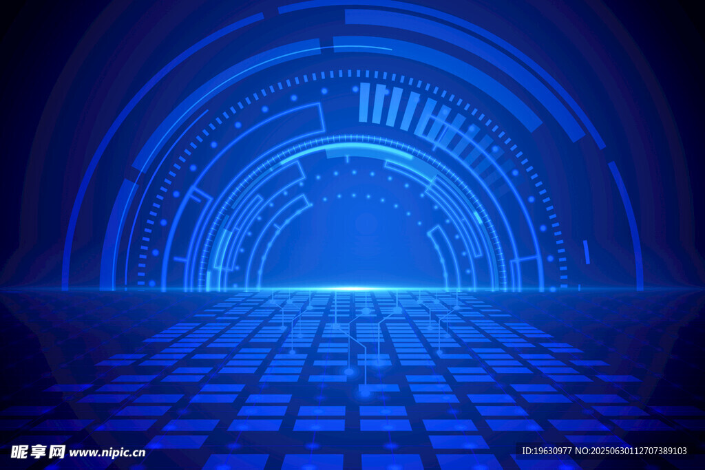 科技感蓝色数字隧道空间